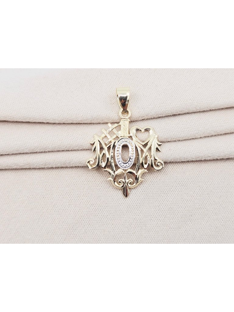 14k Solid Two Tone Multi Color Gold Designer 1 Mom Mothers Day Charm Pendant